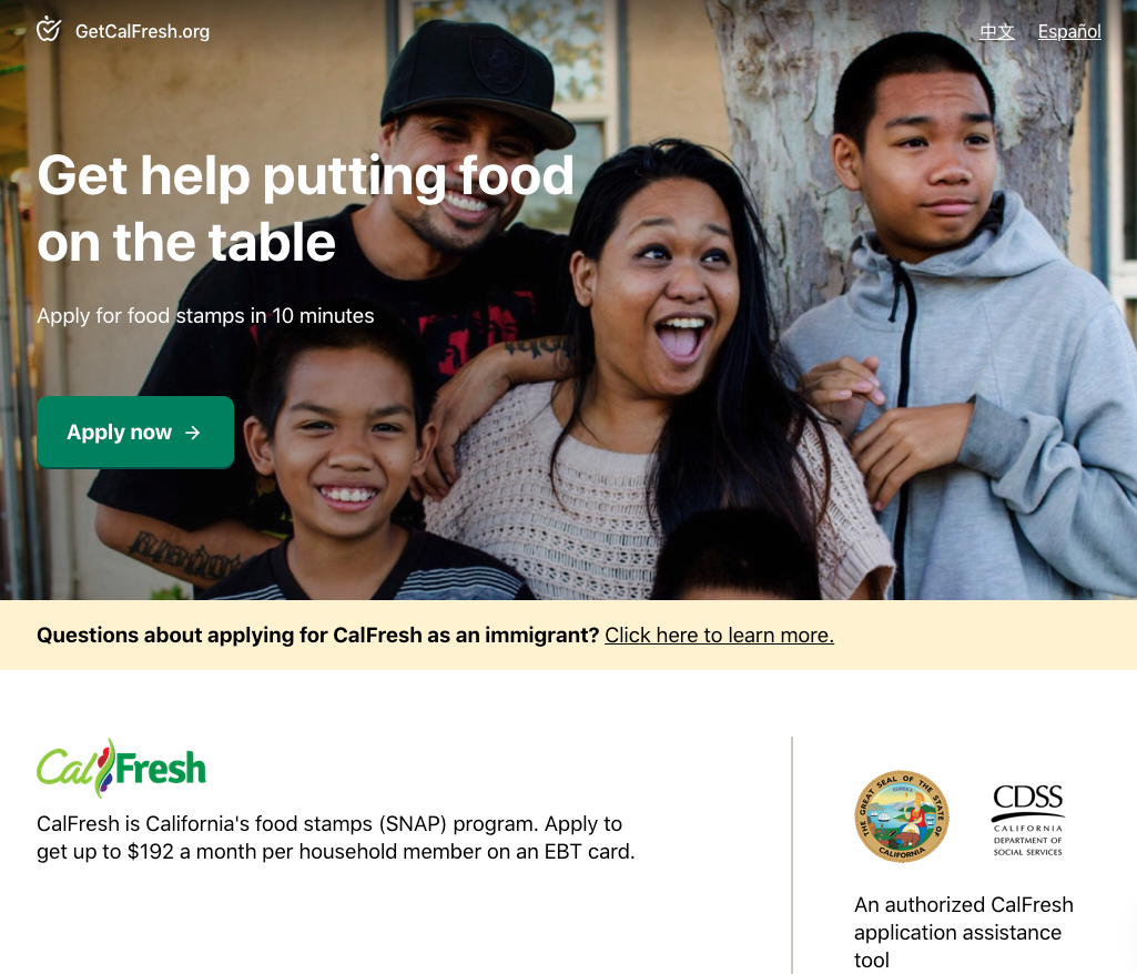 california food stamps application