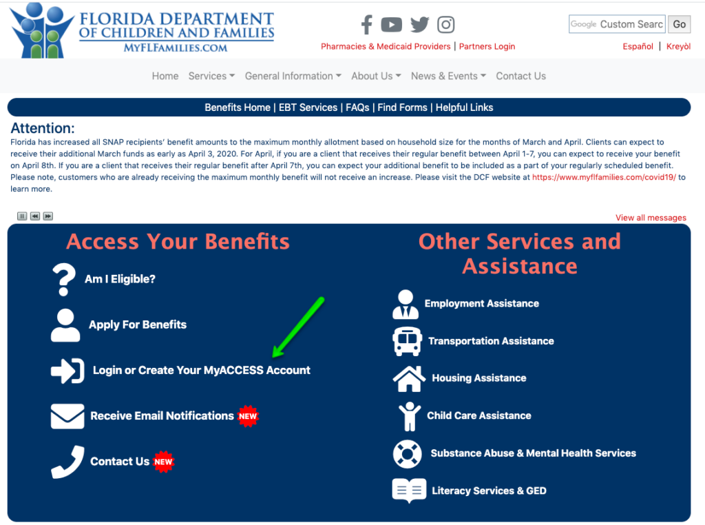 My Access Florida Account Login Food Stamps EBT