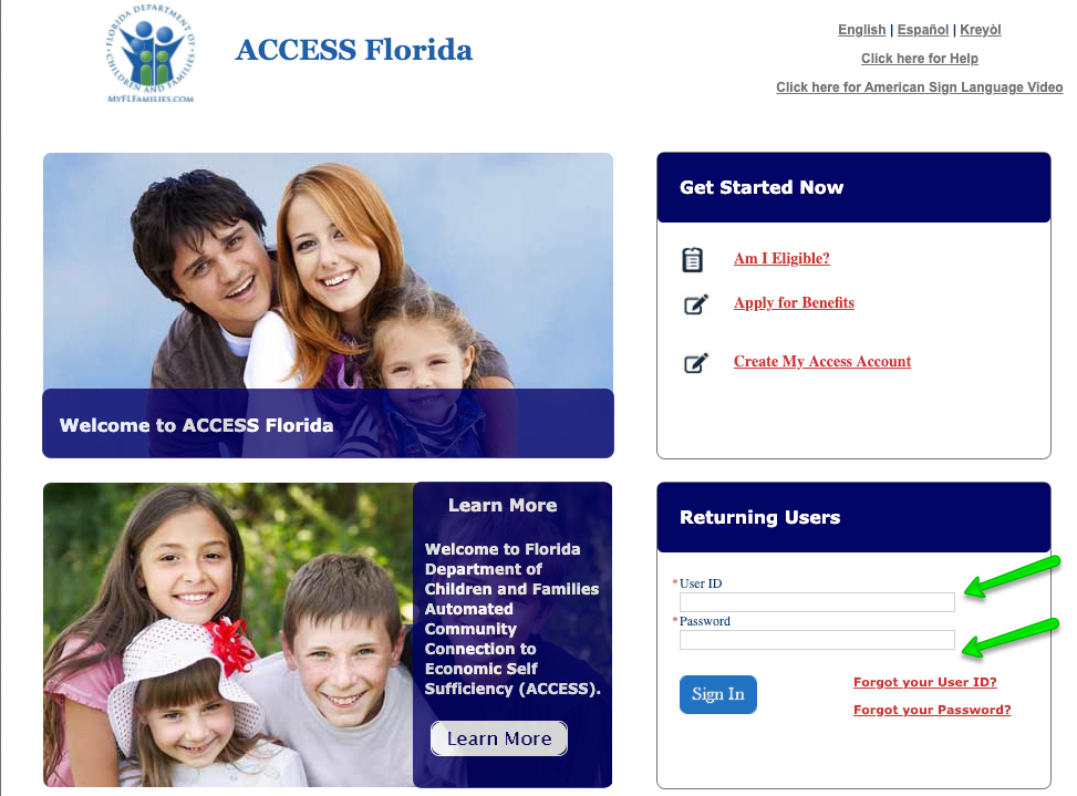 My Access Florida Account Login Enter User ID And Password Food