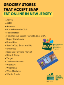 "New Jersey Grocery stores that take EBT online"